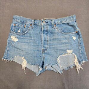 Levis 501 Distressed High-Rise W32 Denim Cutoff Shorts Vintage Blue Womens